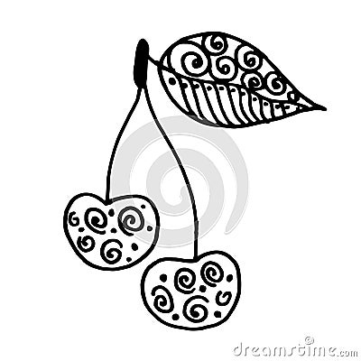 Doodle Sweet cherry hand-drawn by a liner Vector Illustration